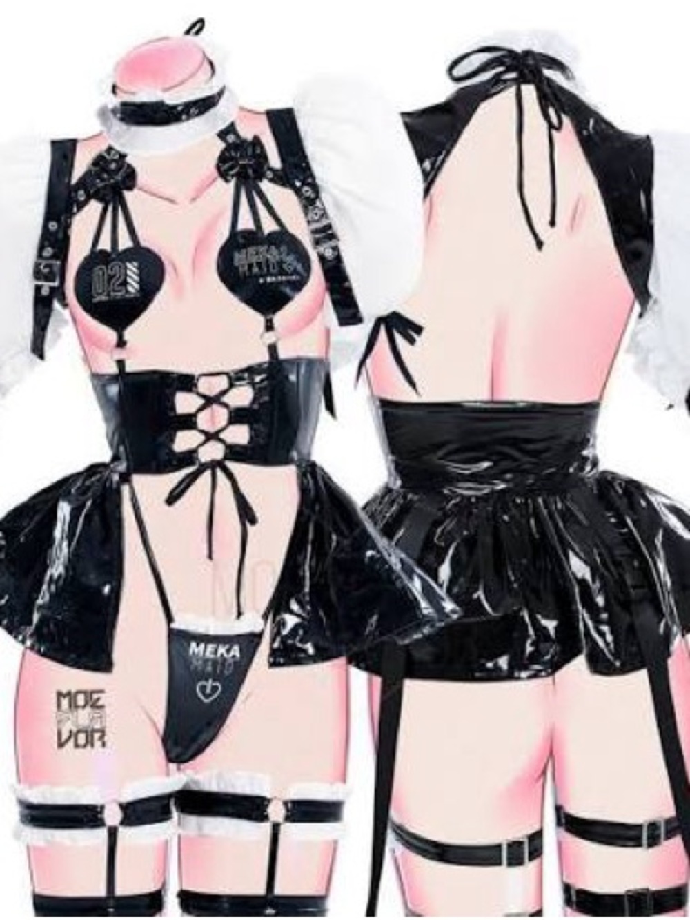 Black PVC Maid Costume Set for Women - Sexy Halloween Outfit